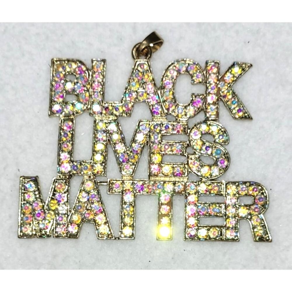 Black Lives Matter Huge Pendant Jewelry AB Rhinestones Statement Bling Hip Hop